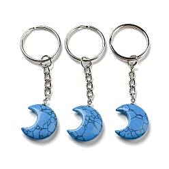 Синтетическая Бирюза Рейки синтетические бирюзовые брелки с подвеской в виде луны, с железными кольцами для ключей, 7.8 см