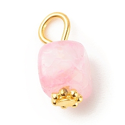 Pearl Pink Natural Agate Pendants, with Golden Plated Iron Findings, Cube, Pearl Pink, 14~16x7~8x6~7.5mm, Hole: 2~4mm