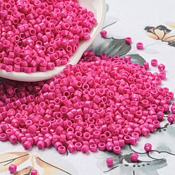 Hot Pink Baking Paint Glass Seed Beads, Cylinder, Hot Pink, 2.5x2mm, Hole: 1.4mm, about 45359pcs/pound