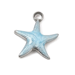 Blue 304 Stainless Steel with Enamel Charms, Star Charms, Stainless Steel Color, Blue, 15x13.5x3mm, Hole: 2mm