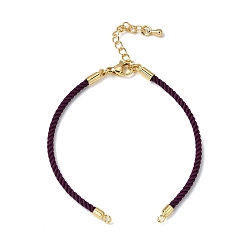 Фиолетовый 2мм витой круглый нейлоновый шнур для изготовления браслета, подходит для соединительных шармов, с латунными выводами и 303 застежками из лобстера из нержавеющей стали, реальный 18 k позолоченный, фиолетовые, 6.22 дюйм (15.8 см)