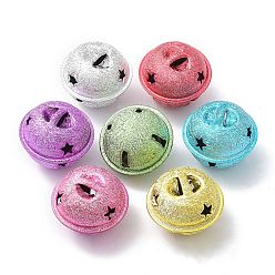 Mixed Color Spray Painted Iron Bell Pendants, Frosted Star Bell Charms, Mixed Color, 24x21mm, Hole: 6x3mm
