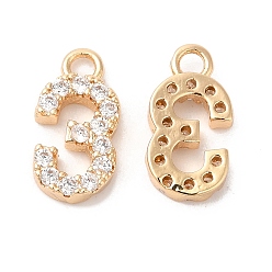 Light Gold Латунь со стразами подвески, числовые прелести, золотой свет, кол. 3, 13.5x6.5x2.5 мм, отверстие : 1.6 мм