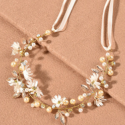 White Flower Slice Orange Bead Edition Simple Crystal Beaded Handmade Hairband for Bride Wedding Bridal Veil Hair Accessories