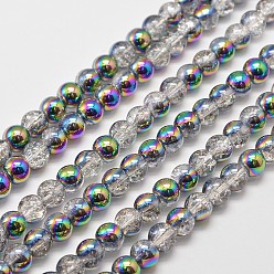 Crackle Quartz Electroplate Synthetic Crackle Quartz Bead Strands, Round, Half Multi-color  Plated, 6mm, Hole: 1mm, about 66pcs/strand, 15.7 inch