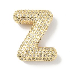 Letter Z Rack Plating Brass Micro Pave Cubic Zirconia Pendants, Real 18K Gold Plated, Lead Free & Cadmium Free, Letter, Letter Z, 23x19x6.5mm, Hole: 4x2.5mm