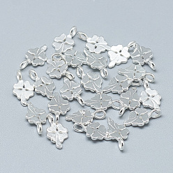Silver 925 Sterling Silver Charms, Four Leaf Clover, Silver, 12x6.5x3.5mm, Hole: 2mm