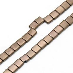 Copper Plated Electroplate Non-magnetic Synthetic Hematite Multui-Strand Links, Matte, Square, Copper Plated, 5x5x2mm, Hole: 1mm, about 78pcs/strand, 15.7 inch