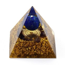 Lapis Lazuli Orgonite Pyramid, Resin Pointed Home Display Decorations, with Natural Lapis Lazuli and Brass Findings Inside, 50x50x50mm