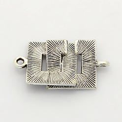 Antique Silver Tibetan Style Alloy Interlocking Clasps, Square, Antique Silver, 19x15x1.5mm, Hole: 1~1.5mm