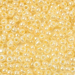 Шампанско-Желтый Бисер из стекла , Цейлон, круглые, шампанское желтый, 4 мм, отверстие : 1.5 мм, Около 1000 шт / 100 г