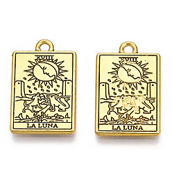 Antique Golden Rack Plating Alloy Pendants, Cadmium Free & Nickel Free & Lead Free, Tarot Charms, Antique Golden, The Moon XVIII, 23.5x14.5x1.5mm, Hole: 1.8mm