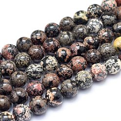 Snowflake Obsidian Natural Red Snowflake Obsidian Beads Strands, Round, 9.5~10mm, Hole: 1mm, about 41pcs/Strand, 15.55 inch(39.5cm)