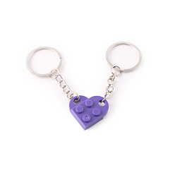 Medium Slate Blue Love Heart Building Blocks Keychain, Separable Jewelry Gifts Couples Friendship Keychain, with Alloy Findings, Medium Slate Blue, Pendant: 2.5x2.7x8cm, Ring: 3cm