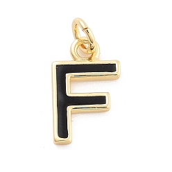 Letter F Стойки обшивки латунные подвески, с эмалью и кольцом для прыжков, без кадмия и без свинца, долговечный, реальный 18 k позолоченный, буквы, Буква F, 12x7x1 мм, отверстие : 2.5 мм