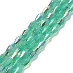 Medium Aquamarine Baking Painted Glass Beads Strands, Imitation Opalite, Faceted, AB Color, Bicone, Medium Aquamarine, 4x8mm, Hole: 0.9mm, about 67pcs/strand, 22.44''(57cm)