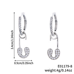 Серебро Геометрическая скрепка латунная прозрачная кубическая циркония брошь серьги-кольца, День святого Валентина, серебряные, 34x9 мм