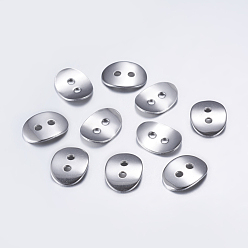 Stainless Steel Color 304 Stainless Steel Buttons, 2-Hole, Oval, Stainless Steel Color, 14x10.5x1mm, Hole: 2mm