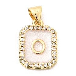 Letter O Латунные микропаве прозрачные подвески с фианитом, с эмалью, без кадмия и без свинца, долговечный, стойки покрытие, реальный 18 k позолоченный, Письмо O, 16.5x12x2 мм, отверстие : 4x3 мм