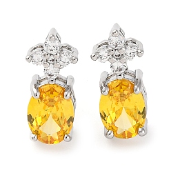 Золотистый Латунные серьги-гвоздики с цветком и овалом из кубического циркония для женщин, платина, золотые, 15x7 мм