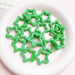 Lime Green Spray Painted Acrylic Linking Ring, Star Connector, Lime Green, 27x27mm, Inner Diameter: 15x15mm