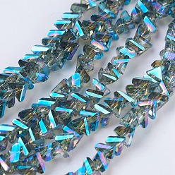 Dark Cyan Electroplate Glass Beads Strands, Full Rainbow Plated, Faceted, Triangle, Dark Cyan, 4.5x5x6mm, Hole: 1mm, about 100pcs/strand, 13.7 inch(35cm)
