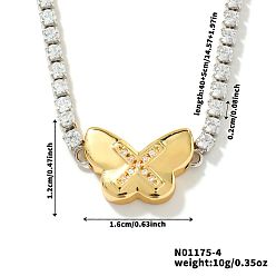 Бабочка Золотистый тон латунный прозрачный кубический цирконий кубическая цепочка геометрические подвески ожерелья для женщин, бабочка, 15.75 дюйм (40 см)