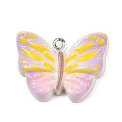Разноцветный Непрозрачные подвески смолы, бабочка, с железной платиной петлей, красочный, 21x29x6 мм, отверстие : 2 мм