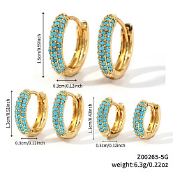 Синий Элегантные латунные серьги-кольца с паве из кубических цирконий, синие, 15~11x3 мм