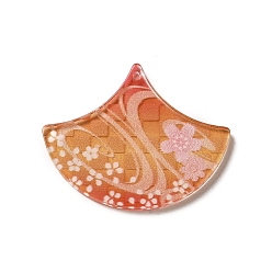 Sandy Brown Printed Acrylic Pendants, Fan with Flower, Sandy Brown, 32x39.5x2mm, Hole: 1.6mm