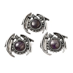 Amethyst Natural Amethyst Pendants, Dragon Charms, with Rack Plating Antique Silver Tone Alloy Findings, Cadmium Free & Lead Free, 40x48x12mm, Hole: 9x6mm