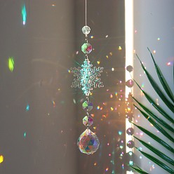 Round Snowflake K9 Glass Big Pendant Decorations, Hanging Sun Catchers, Crystal Prism Rainbow Maker for Christmas Tree, Ceiling Chandelier, Window, Garden, Round, 400mm