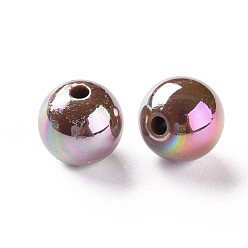 Chameau Perles acryliques opaques, de couleur plaquée ab , ronde, chameau, 12x11mm, Trou: 2.5mm, environ566 pcs / 500 g