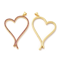 Medium Violet Red Brass Pendants, with Cubic Zirconia, Lead Free & Cadmium Free, Heart Charms, Real 18K Gold Plated, Medium Violet Red, 51x33.5x3mm, Hole: 5.4x3.5mm