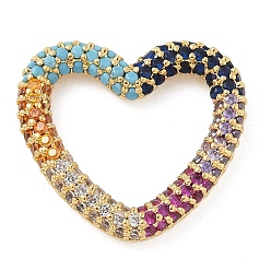 Разноцветный Стойка покрытие латунь микропаве кубический цирконий сердце соединительные кольца, долговечный, без свинца и без кадмия, реальный 18 k позолоченный, красочный, 20x21.5x3 мм, внутренний диаметр: 14.5x15.5 мм