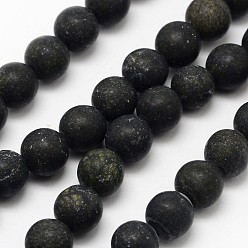 Serpentine Natural Serpentine/Green Lace Stone Beads Strands, Frosted, Round, 10mm, Hole: 1mm, about 38pcs/strand, 14.9 inch