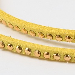 Yellow Rivet Faux Suede Cord, Faux Suede Lace, with Aluminum, Yellow, 3x2mm, about 20yards/roll