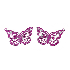 Medium Violet Red Electrophoresis 430 Stainless Steel Pendants, Etched Metal Embellishments, Butterfly, Medium Violet Red, 19x26x0.4mm, Hole: 1.2mm