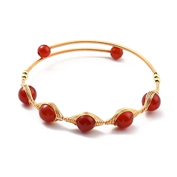 Red Agate Natural Red Agate Wrapped Cuff Bangle, Golden Brass Torque Bangle for Women, Lead Free & Cadmium Free, Inner Diameter: 2-1/8 inch(5.5cm)