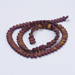 Purple Plated Electroplate Non-magnetic Synthetic Hematite Beads Strands, Frosted, Rectangle, Purple Plated, 4x2x2mm, Hole: 1mm, about 207pcs/strand, 15.5 inch(39.5cm)