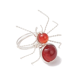 Красный Агат Кольца из натурального драгоценного камня, паук, серебряные, американский размер 7 3/4~8 1/2(17.9~18.5мм)