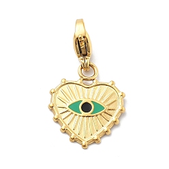 Зеленый 304 подвеска из эмали из нержавеющей стали, сердце с сглаза, с карабин-лобстерами , ионное покрытие (ip), реальный 14 k позолоченный, зелёные, 27 мм