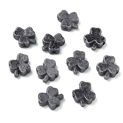 Black Vintage Handmade Porcelain Beads, Fancy Antique Glazed Porcelain, Clover, Black, 12.5x11x4.5mm, Hole: 2mm