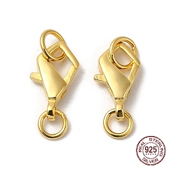 Golden 925 Sterling Silver Lobster Claw Clasps, with Jump Rings and 925 Stamp, Golden, 11x6.5x2.5mm