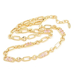 Pink 7 мм латунная цепочка с фиаро и инкрустацией кубическим цирконием, без кадмия и без свинца, стойки покрытие, долговечный, реальный 18 k позолоченный, розовые, 18.11 дюйм (46 см)