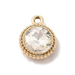 Clear UV Plating Alloy Glass Pendants, Golden, Flat Round Charms, Clear, 17.5x14x5.5mm, Hole: 2mm