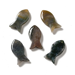 Moss Agate Natural Moss Agate Pendants, Fish Charms, 39x20x7~7.5mm, Hole: 2.3mm