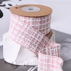 Pink 10 Yards Flat Cotton Linen Tartan Ribbons, Garment Accessories, Pink, 1 inch(25mm)