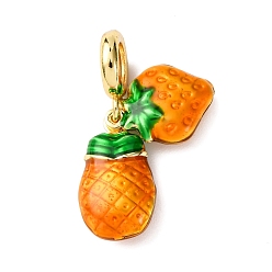 Оранжевый Латунные эмалированные европейские подвески с подвесками, подвески с большим отверстием в виде ананаса и клубники, долговечный, стойки покрытие, без кадмия и без свинца, реальный 18 k позолоченный, оранжевые, 29 мм, отверстие : 5.5 мм
