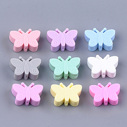 Mixed Color Food Grade Eco-Friendly Silicone Focal Beads, Chewing Beads For Teethers, DIY Nursing Necklaces Making, Butterfly, Mixed Color, 20.5x30x11mm, Hole: 2mm